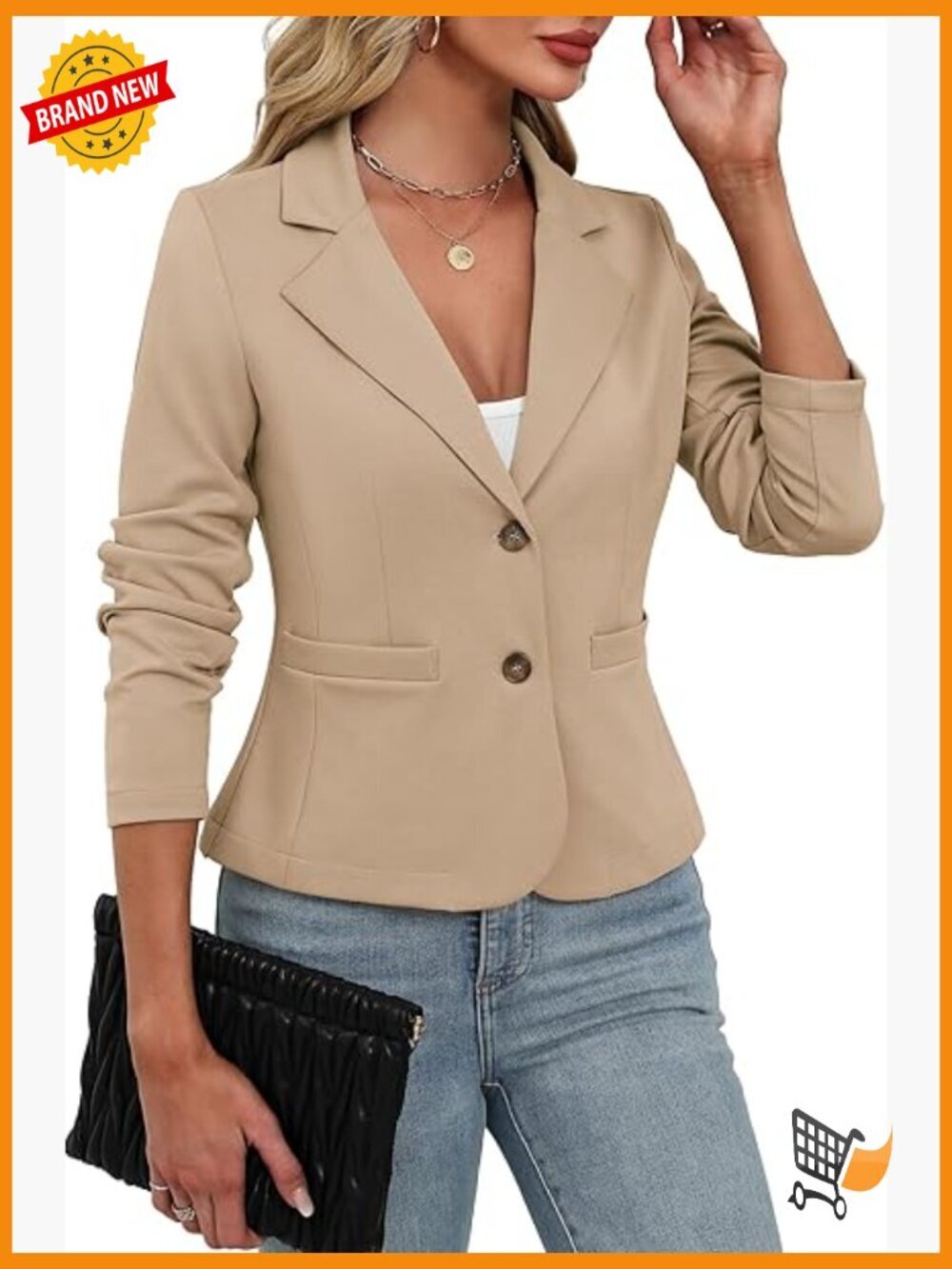 Stretchy Knit Blazer, Long Sleeve Business Jacket with Pockets, Lightweight